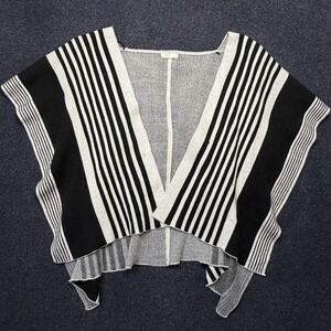 Mudd Sweater Womens One Size Black Striped V Neck Open-Knit Sleeveless Cape